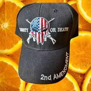 2nd Amendment Hat Liberty or Death Skull Cap Patriotic USA Flag Baseball‎
